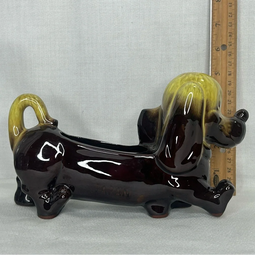 Vintage Dachshund RedWare Planter Dresser Caddy Weiner Dog 8”x5” Pottery